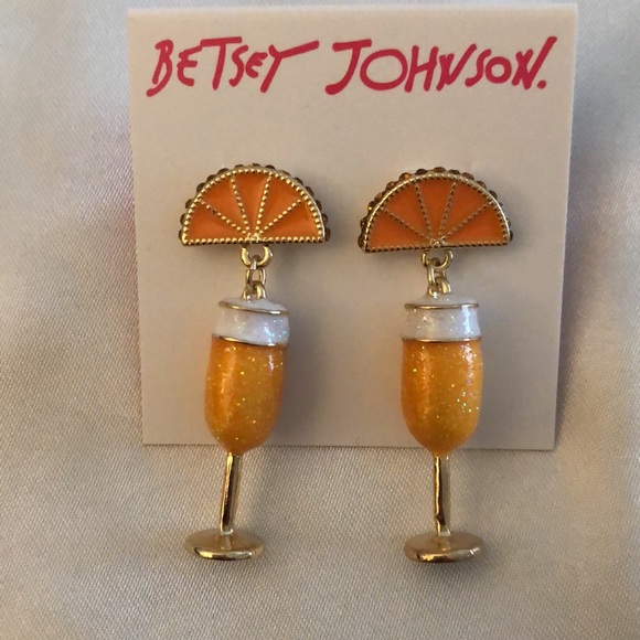 Betsey Johnson Betsey’s Brunch Bellini Orange Drop Earrings Crystal NWT - Picture 7 of 12